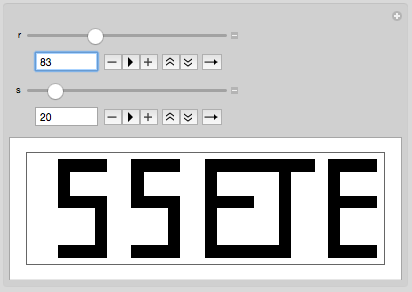 a Manipulate of the CA rule and step set at 83 and 20 respectively. The output bears some resemblance to the input JESSE matrix.